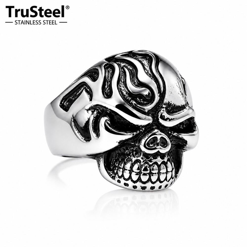 316L stainless steel silver skull biker gothic Hypoallergenic ring size 14